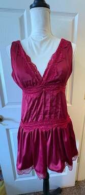 Coquette Y2K Free People Inspired Burgundy Satin and Lace Mini Slip Dress